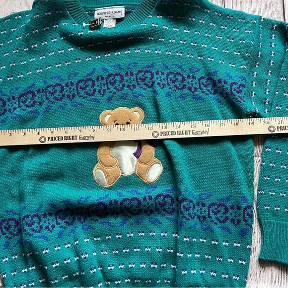 Vintage Aqua Blue Teddy Bear Acrylic Sweater Medium with tags - Picture 4 of 7